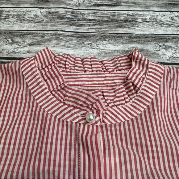 Talbots Women's Sheer Striped Blouse White Red XS Extra Small Button Closure Top - Picture 5 of 16